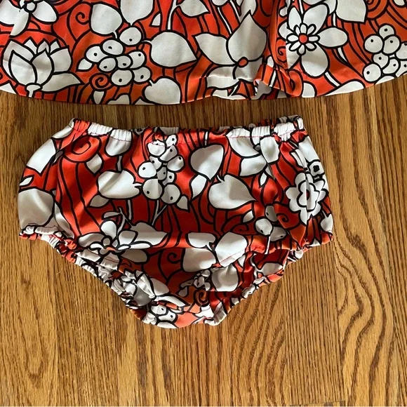 Vintage 1970’s Mod or Gogo Red & White Floral Long Sleeve Dress with Bloomers - Picture 3 of 8